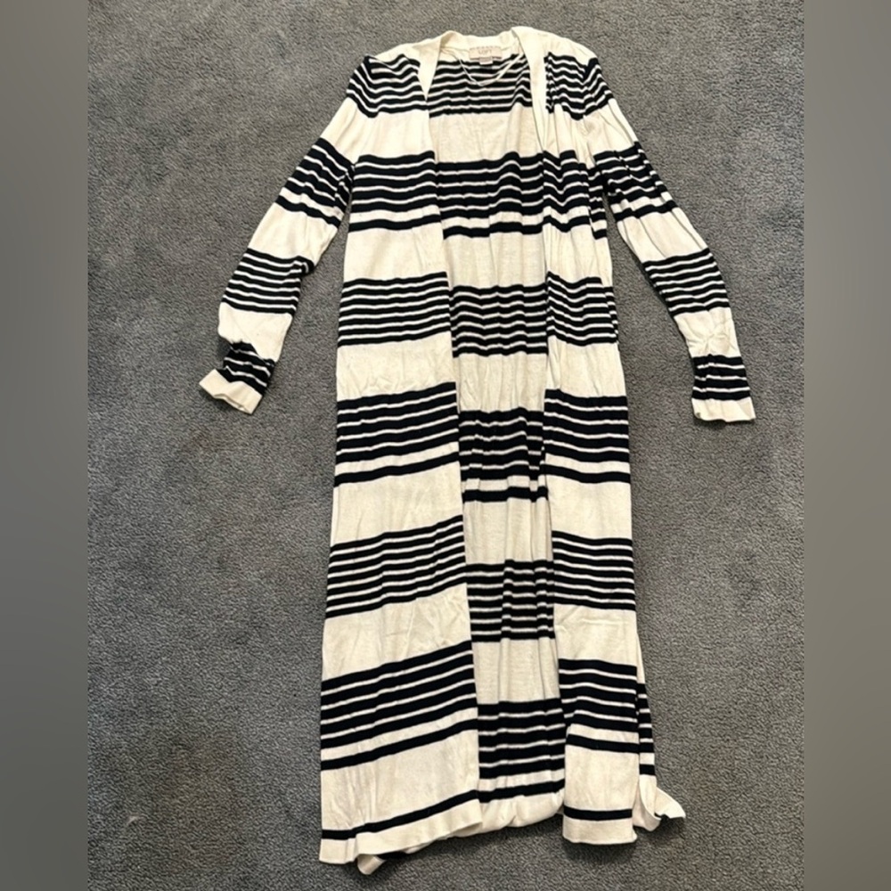 LOFT Navy and White Striped Long Sleeve Sweater